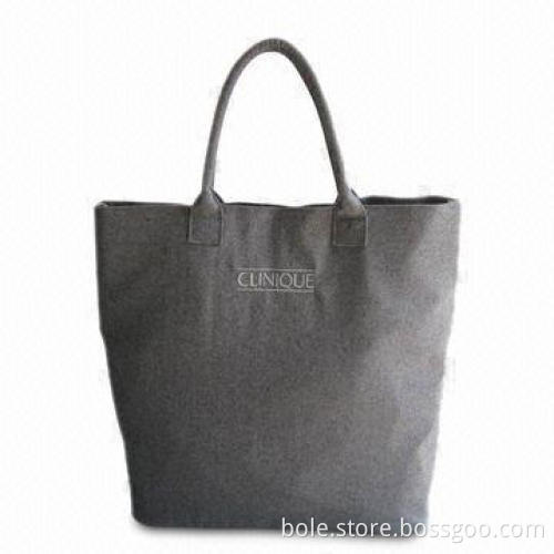 Wool Flannel Beach Bag with 70d Lining, Cotton Rope Handle, Metallic Thread EMB, Made for Clinique